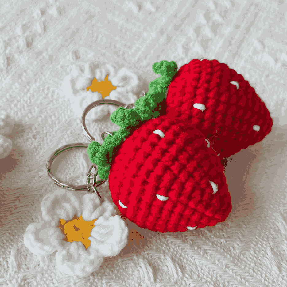 Handmade Crochet Strawberry Daisy Keychain
