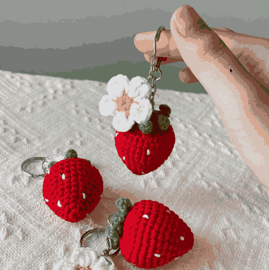Handmade Crochet Strawberry Daisy Keychain