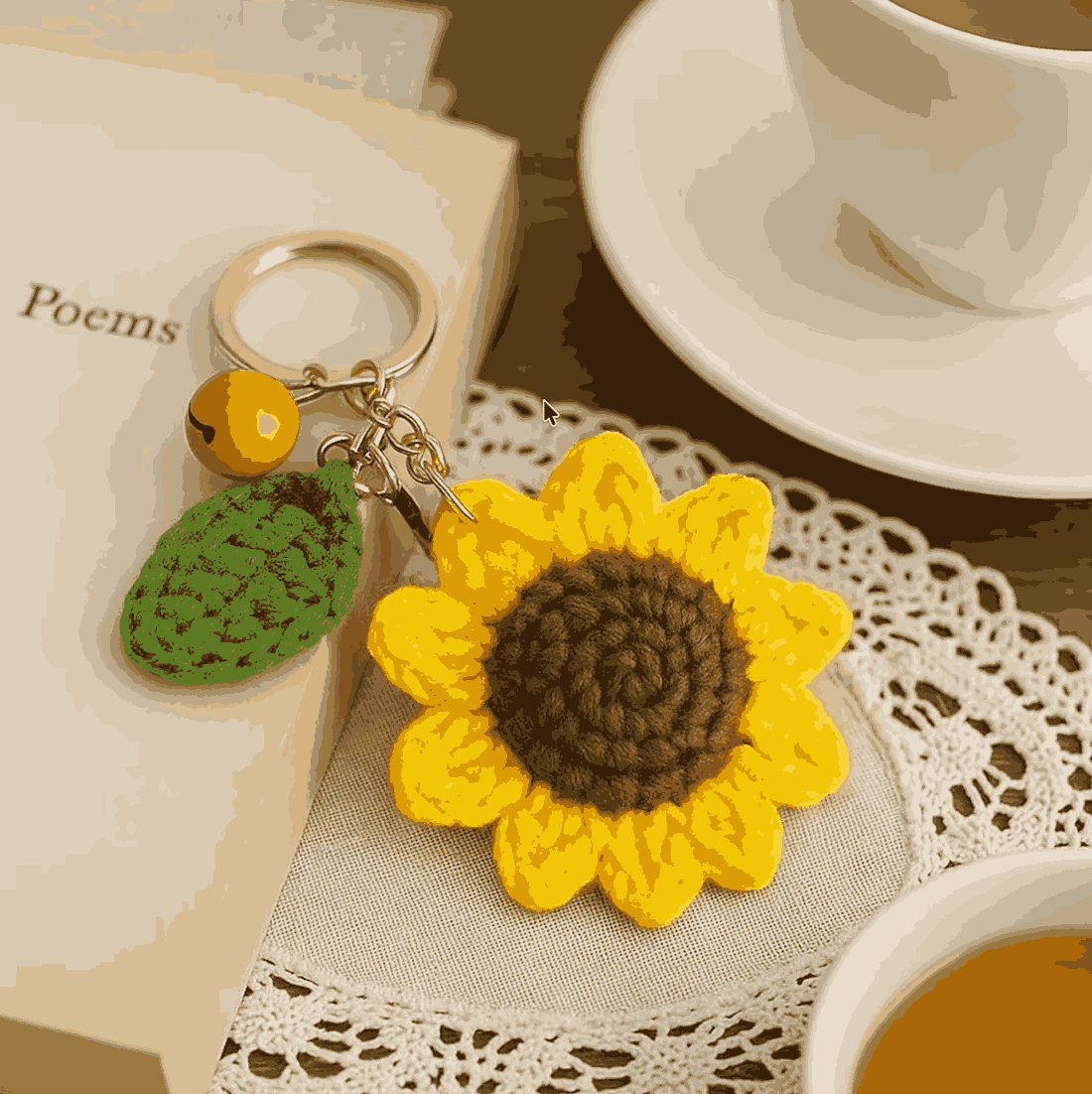 Handmade Crochet Sunflower Keychain – Cotton Yarn Bag Charm