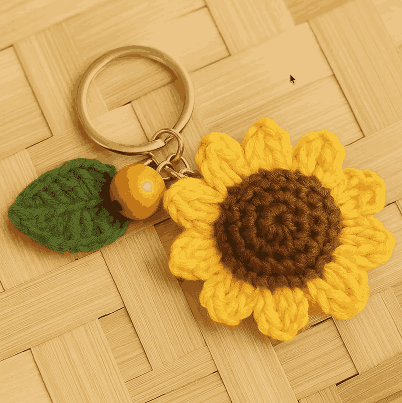 Handmade Crochet Sunflower Keychain – Cotton Yarn Bag Charm