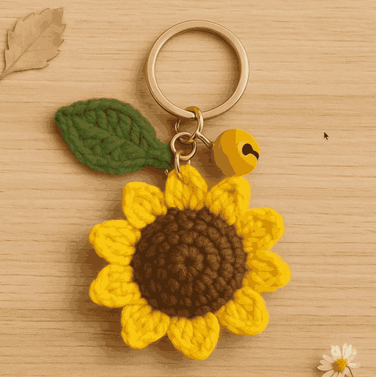 Handmade Crochet Sunflower Keychain – Cotton Yarn Bag Charm